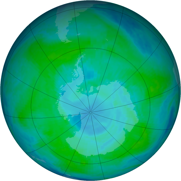 Antarctic ozone map for 06 January 1999